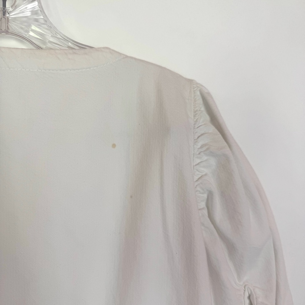 Zara White Denim Puff Sleeve Romper Snap Front Drawstring Waist Size Medium - Picture 5 of 5